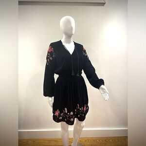 Embroidered black Velvet boho dress